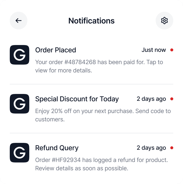 Real time notifications